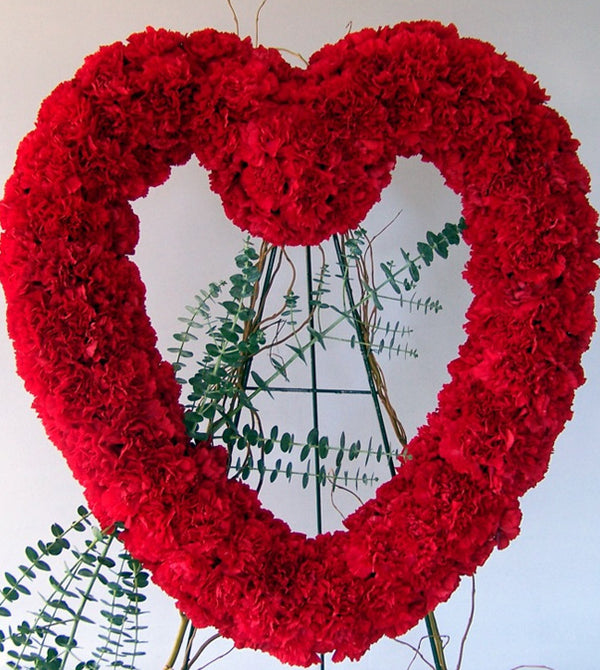 Standing Heart Wreath - Red Carnations