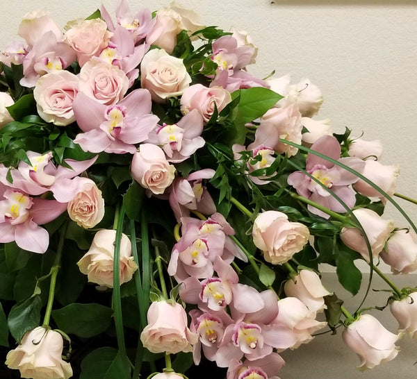 Casket Spray Pink Roses and Orchids