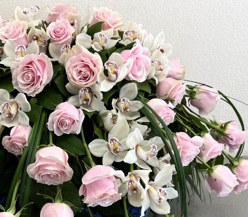 Casket Spray Pink Roses and Orchids