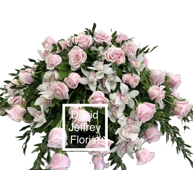 Casket Spray Pink Roses and Orchids