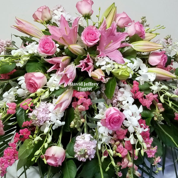 Casket Spray Cascading Pink and White