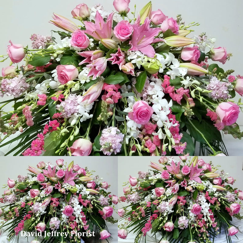 Casket Spray Cascading Pink and White