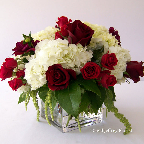 Flower Cube Bouquets - Burgundy White