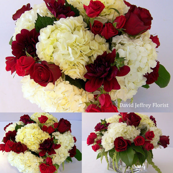 Flower Cube Bouquets - Burgundy White