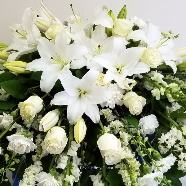 Casket Spray White Casa Blanca Lilies and Roses