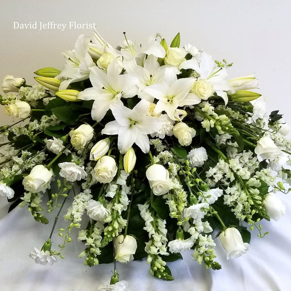 Casket Spray White Casa Blanca Lilies and Roses