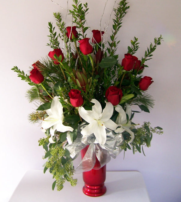 David Jeffrey's Roses & Casa Blanca Lilies