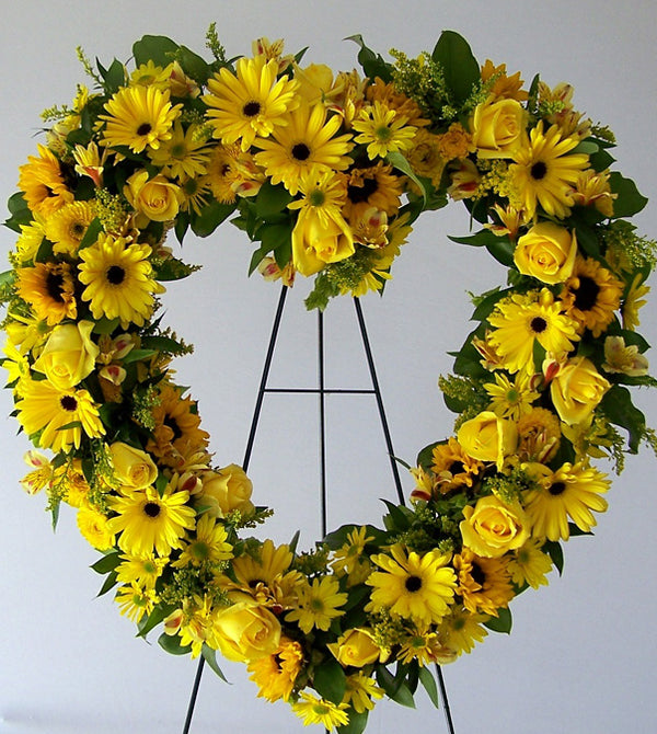 Standing Spray Yellow Heart Wreath